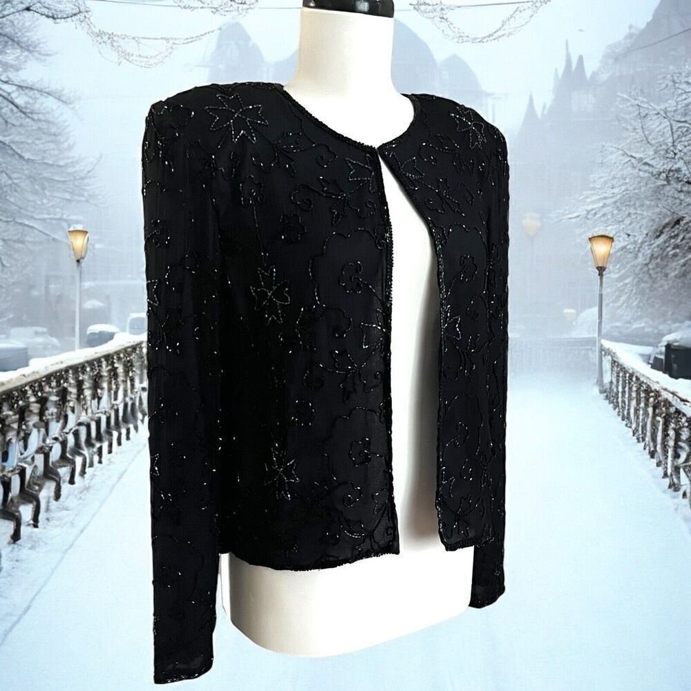 NWT Jennifer Black Silk Beaded Jacket